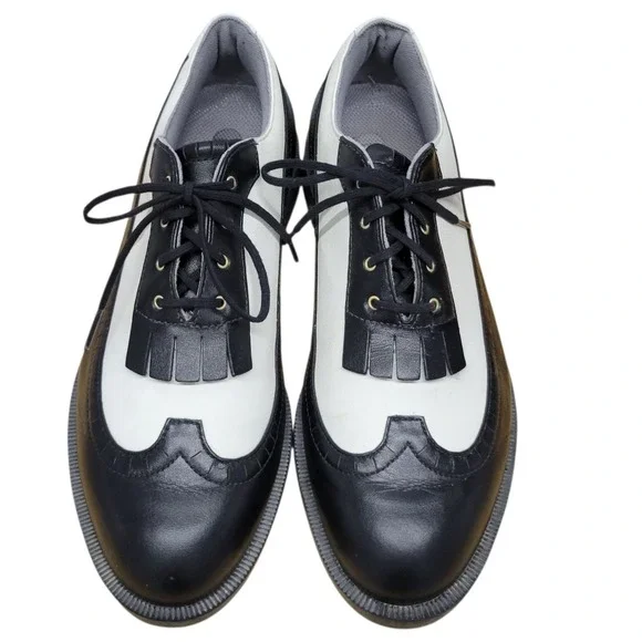 Adidas Womens Golf Shoes Black & White Wingtip Oxford Saddle Style Sz 10.5. H348 - Picture 5 of 13